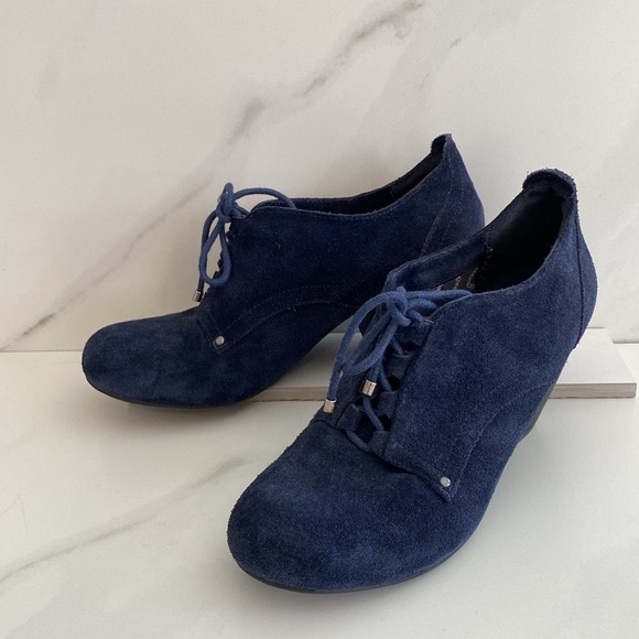 Dr Scholls Women Blue Leather Suede Lace Up Oxford-Like Healed Shoes - Booties - Picture 3 of 12
